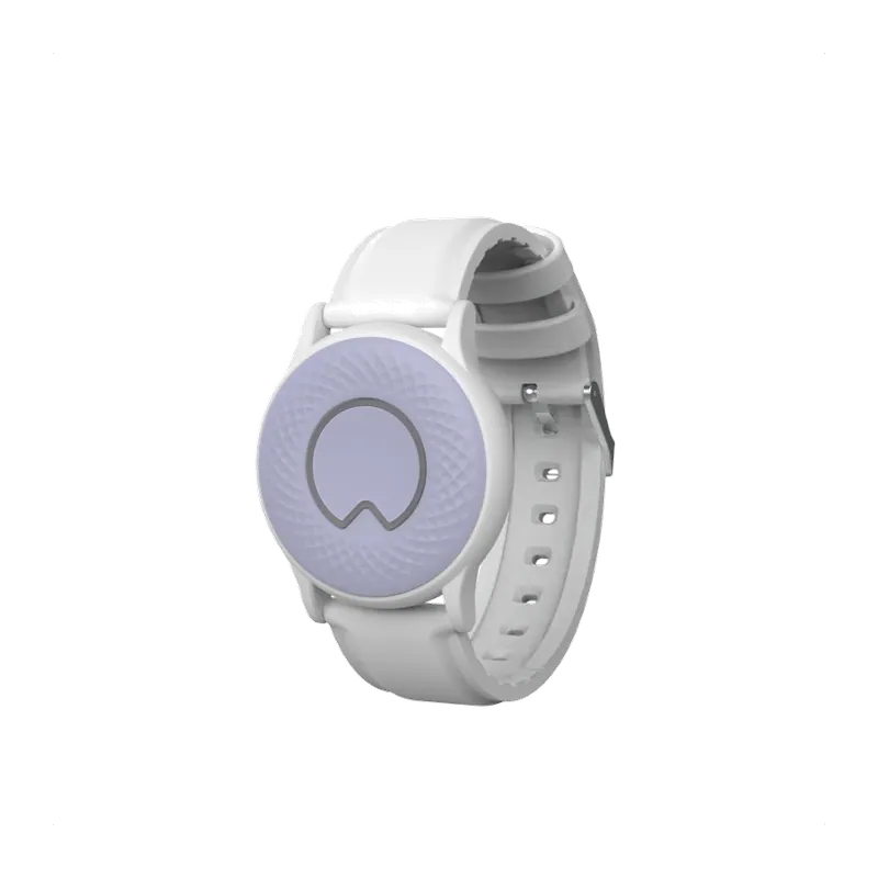 Pulse Companion on a white wrist strap, worn while the Pulse charges